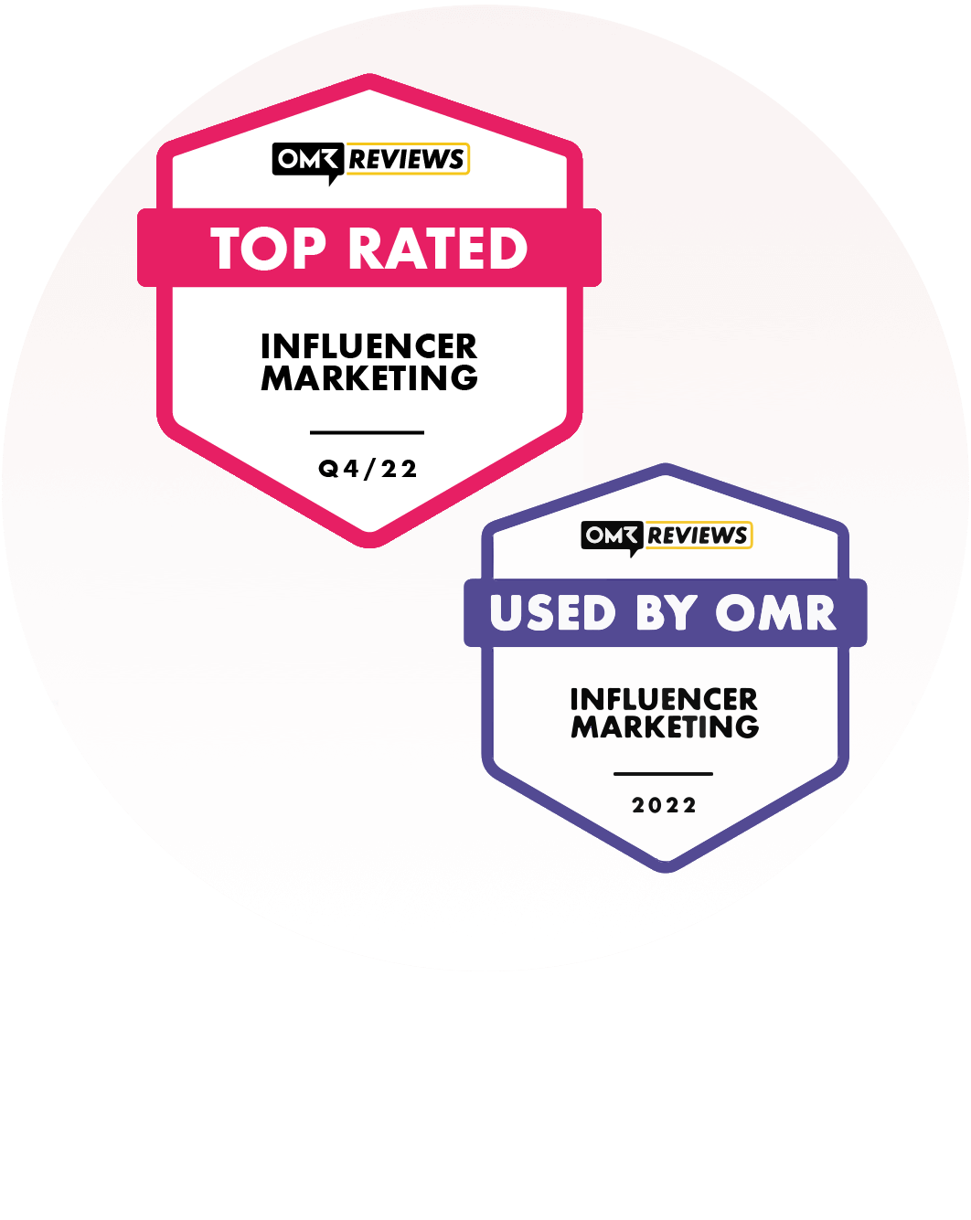 OMR Top Rated Influencer-Marekting Tool und Used by OMR Badge für influData