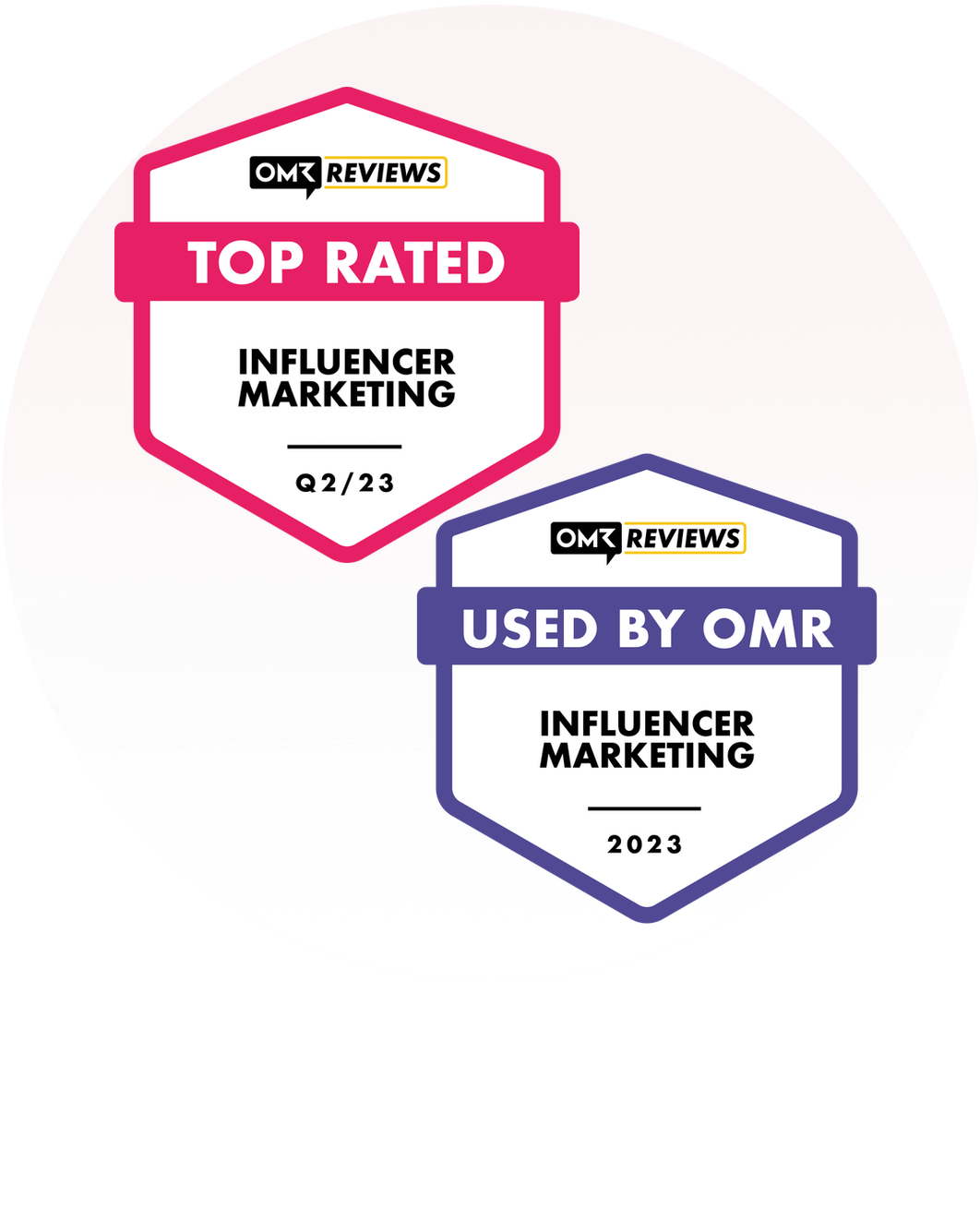 OMR Top Rated Influencer-Marekting Tool Badge Q2 2023 and Used by OMR Badge 2023 for influData